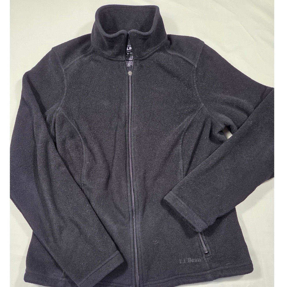LL Bean Polartec Fleece Jacket Womens Medium Black Full Zip Recycled 284619
